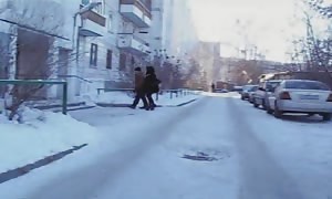 Drunken Russian blond
 gets slammed
 after guzzling a little
 shots