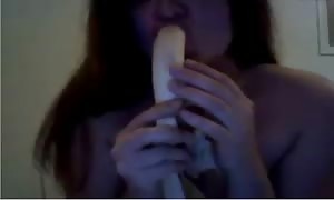Cubby French Canadian lady play with banana