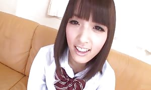 Smiling japanese proves her absolutely bald vag
 in Jav 1080p flick