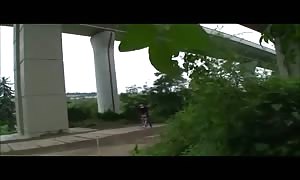 horny schoolgirl inserted into outdoors underneath
 the highway