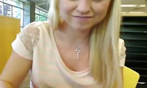 amateur blond tugs off and squirts in the library WF