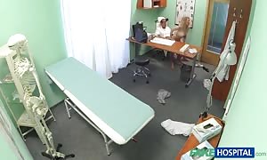 Doc fucks with another skinny slut right in the medicine office