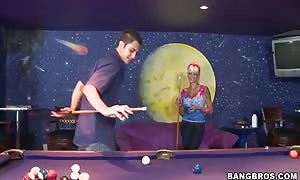 shocking honey Delta White entices a stud over pool game