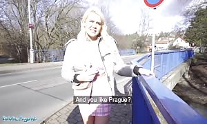 Public Agent British tourist Gina Varney licks Czech shaft