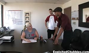 very sexy overweight woman blonde is getting torn up on the tryout